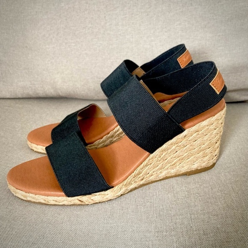 Tommy Bahama Black Espadrille Wedge Sandals | Size 7.5 Resort Chic EUC